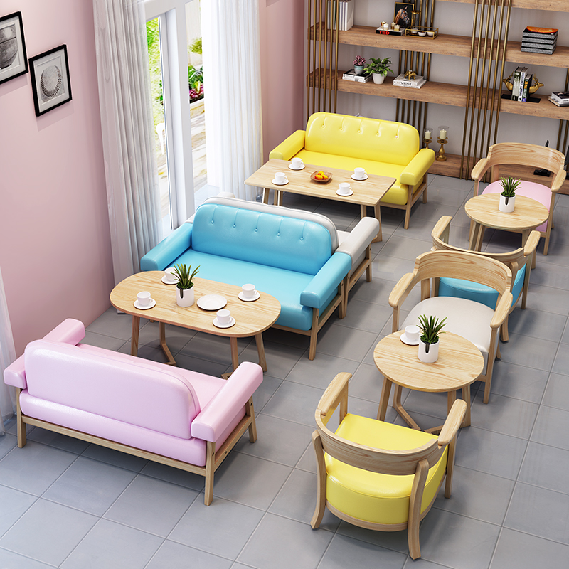 Internet celebrity milk tea dessert cake shop coffee shop solid wood table and chair combination simple and fresh casual negotiation sofa armchair