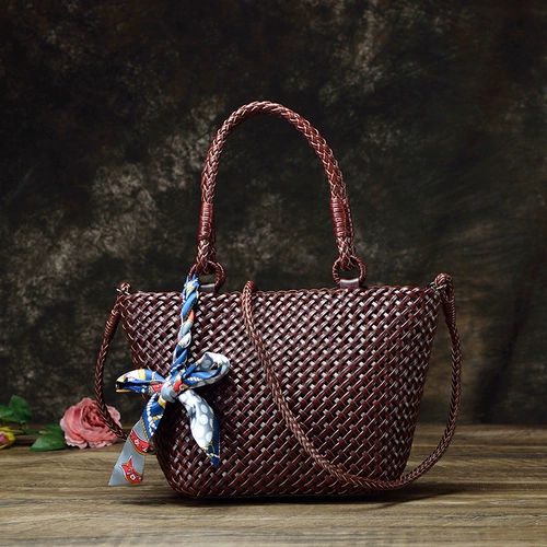 Кожаная плетеная ретро сумка на одно плечо для отдыха, из натуральной кожи, французский стиль