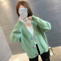 Short Board Knitted Cardigan Womens V-neck 2019 Autumn New Sweater Jacket Casual Joker Solid Color Top Student Tide