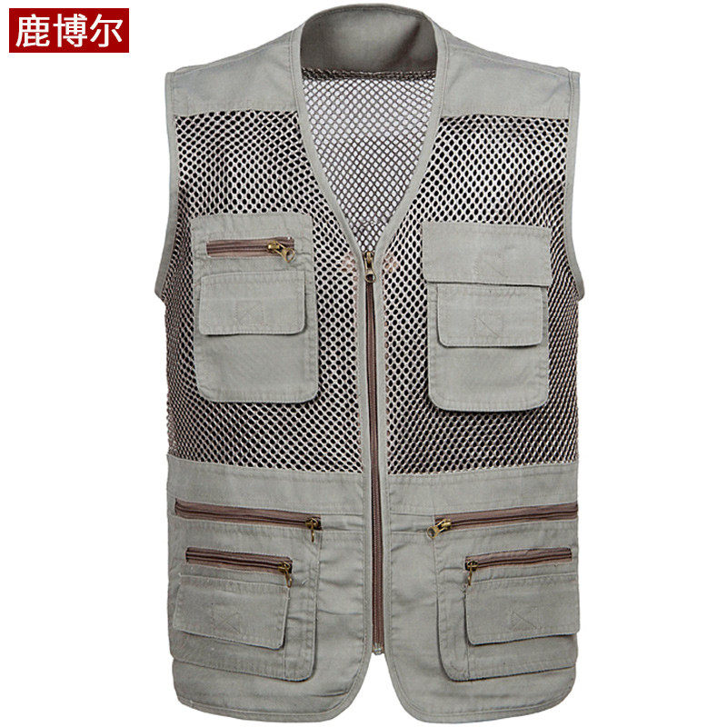 Middle-aged and elderly summer mesh vest men's grandpa loose multi-pocket vest elderly clothes photography fishing vest