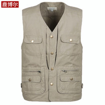 Middle-aged and elderly multi-pocket vest fishing photography father Cotton horse clip male Spring Autumn old man shoulder grandfather
