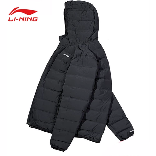 Li Ning, короткий съемный удерживающий тепло бархатный черный пуховик с капюшоном, официальный продукт, утиный пух