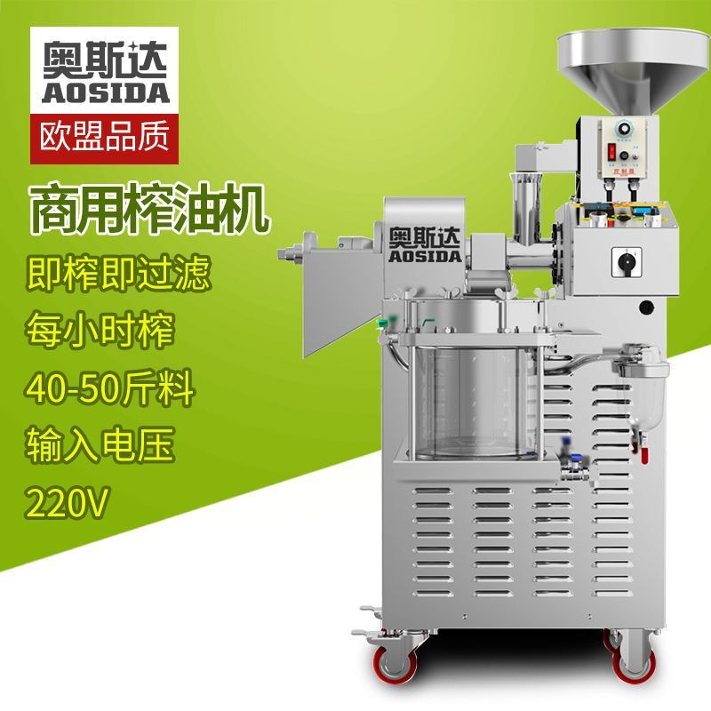 New Model Electric Commercial Oil Press Machine, Stainless Steel, Hot and Cold Pressing, Large Filter Integrated, Small Press for Home and Agricultural Use
