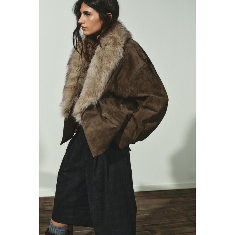 Za 25 Winter Faux Fur Effect Suede Texture Leather Long-Sleeved Jacket 5761783