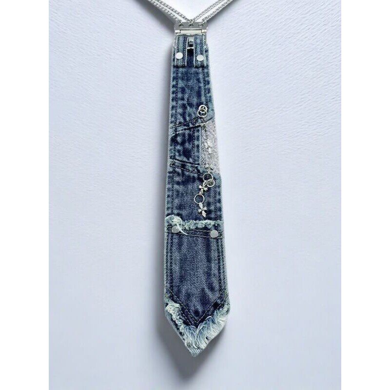Original trendy denim tie for women, stylish shirt, sexy and cool punk collar accessory for men.
