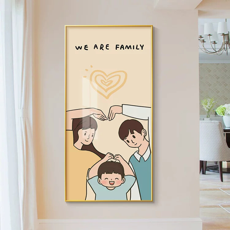 Family of Three Entranceway Decorative Painting, Modern Minimalist, Warm and Healing Style, Cozy Door-Hanging Painting, Corridor Wall Art