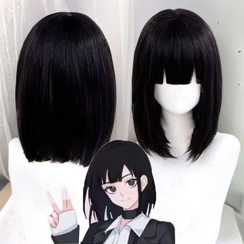 Wig for Women, Bob Hairstyle, Time Agents Qiao Ling Cosplay, Black Short Hair, Cute and Sweet, Full Bangs, Full Head Wig Wig for Women, Bob Hairstyle, Time Agents Qiao Ling Cosplay, Black Short Hair, Cute and Sweet, Full Bangs, Full Head Wig