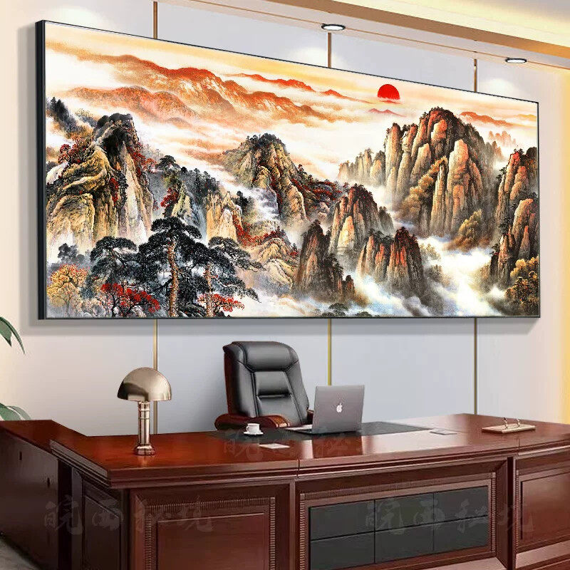 紫气东来办公室挂画山水风景画泰山靠山图国画客厅装饰字画背景墙-淘宝Taobao | 天猫Tmall
