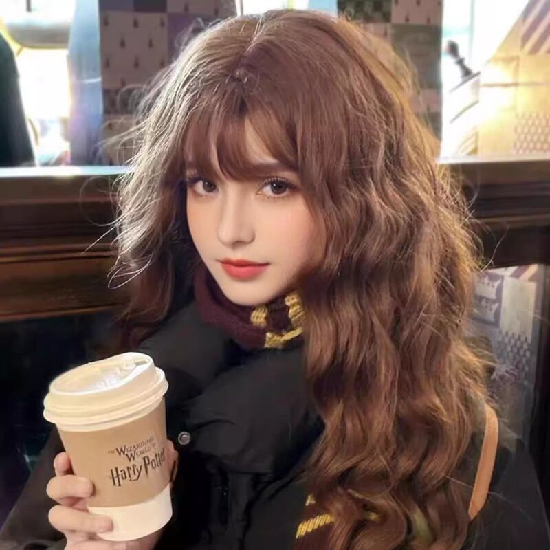 New Practical Halloween Wig for Women, Harry Potter Hermione Cosplay, Versatile Long Curly Dark Brown Full Wig