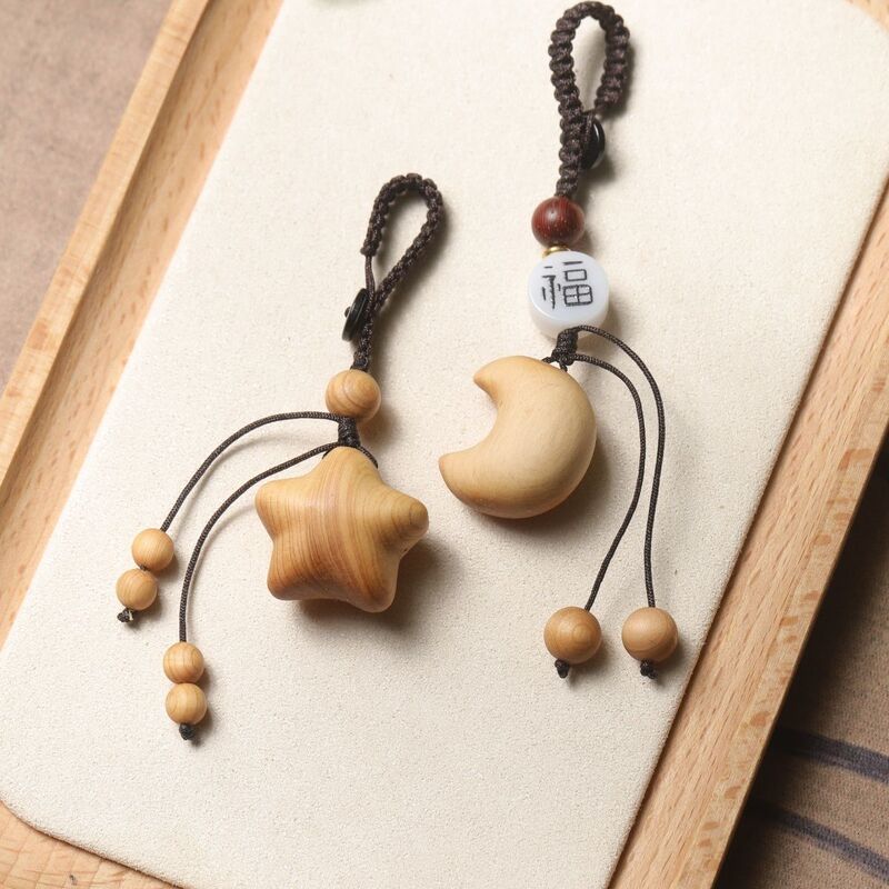 Cypress Wood Star and Moon Couple Style DIY Keychain for Men and Women Cypress Wood Star and Moon Couple Style DIY Keychain for Men and Women