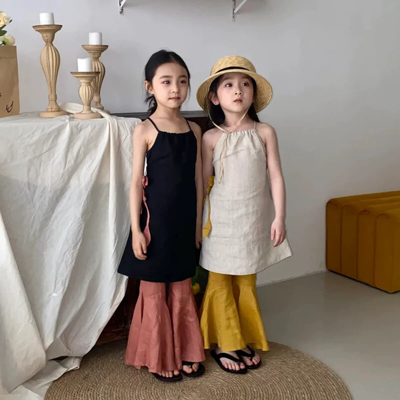 Girls' Dress 2026 Summer Korean Style Children's Elegant Three-Dimensional Floral Strap Dress Baby Black Backless Long Dress
