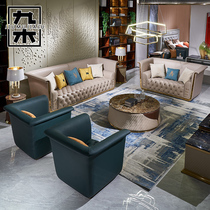 Italian light luxury first-layer cowhide sofa post-modern high-end luxury large-sized villa pull-button leather solid wood sofa