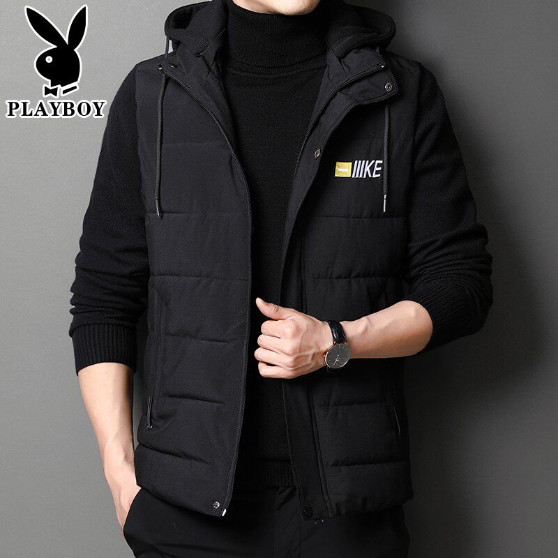 Playboy vest men's spring and autumn jacket vest vest hooded cotton jacket fashion handsome trendy warm waistcoat