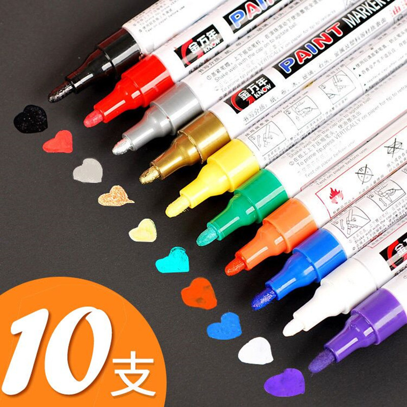 10 box mounted golden years paint pen Tire pen white note pen 12 color diy hand painted oily mark graffiti pen gold sign to pen metal color signature high light black tonic paint color pen-Taoba