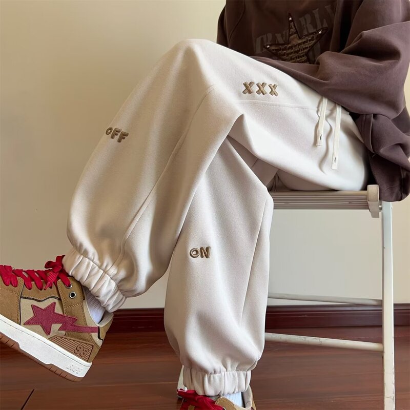 American-Style Embroidered Letter Sweatpants for Men and Women, Trendy High-Street Jogger Pants, Autumn Student Loose Harem Casual Pants