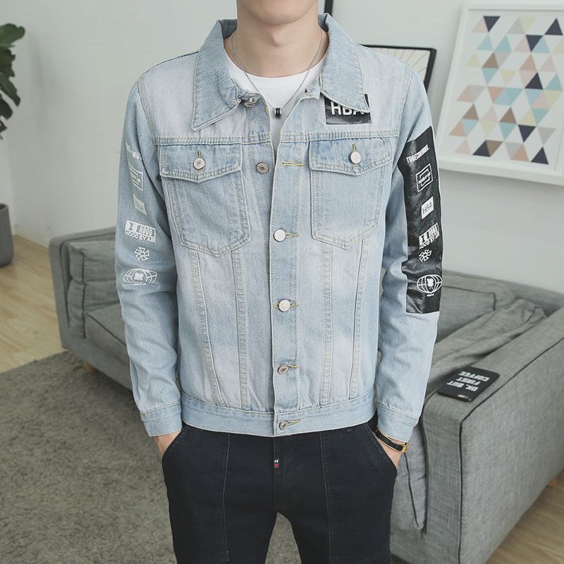 Mùa xuân phần mỏng denim jacket nam slim jacket Hàn Quốc phiên bản của xu hướng của thanh niên đẹp trai hoang dã áo giản dị