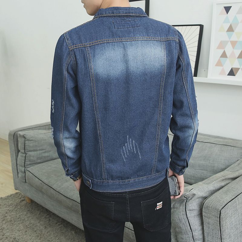 Thêu denim áo khoác nam xã hội tinh thần chàng Slim áo khoác Hàn Quốc phiên bản của xu hướng của người đàn ông màu đỏ nhanh chóng với cùng một đoạn