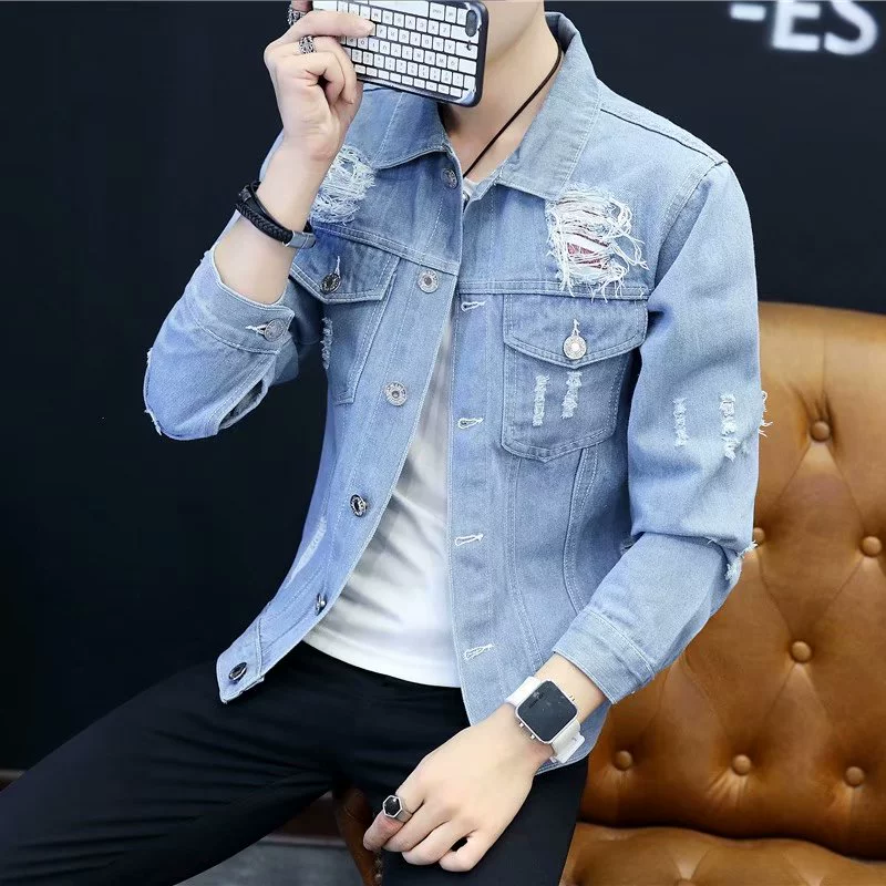 Áo khoác lửng denim nam 2018 thu đông mới áo khoác mỏng phiên bản Hàn Quốc của xu hướng đẹp trai trẻ bọ cạp giải trí