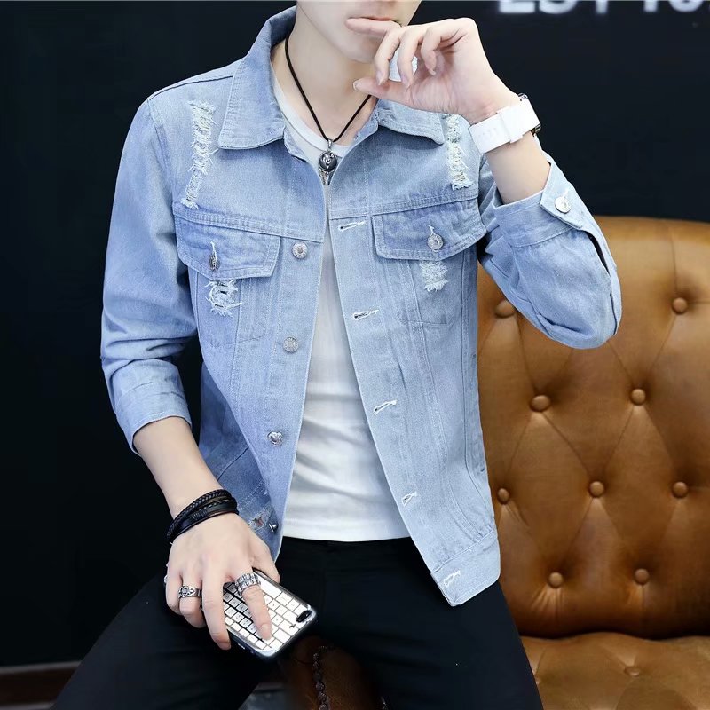 Áo khoác lửng denim nam 2018 thu đông mới áo khoác mỏng phiên bản Hàn Quốc của xu hướng đẹp trai trẻ bọ cạp giải trí áo gió nam đẹp