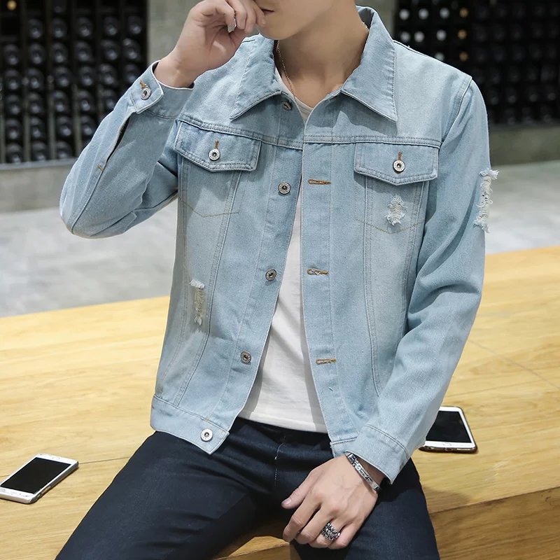 Mùa xuân phần mỏng denim jacket nam slim jacket Hàn Quốc phiên bản của xu hướng của thanh niên đẹp trai hoang dã áo giản dị