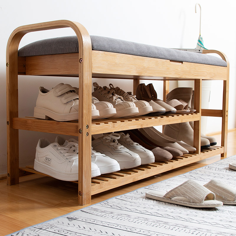 Door-in-door Multi-functional shoe-changing stool-style shoe cabinet wearing shoes stool integrated for home Nordic solid wood shoe rack starter