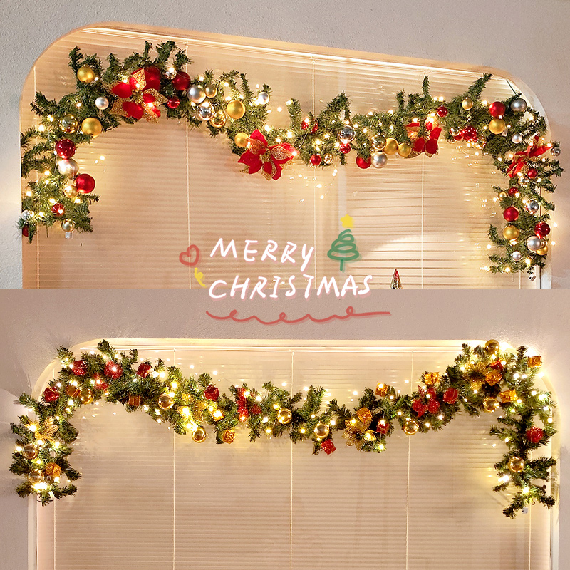 クリスマスデコレーションラタンスノースプレー暗号化ラタンリースクリスマスシーン手すり手すり窓ドアヘッドレイアウト