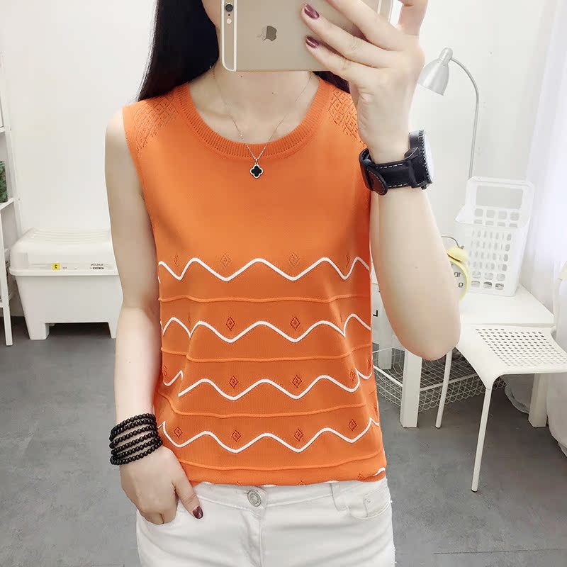 sling trắng vest đáy đan lượn sóng của phụ nữ bên trong một sexy đen không tay T-shirt đầu mặc triều ins