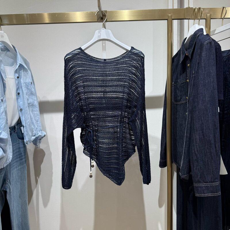 Mm Yi 2026 Summer Style Lazy Style Hollow-Out Knit Sweater for Women with Tie Waist, Slimming and Versatile Top 1H7231551