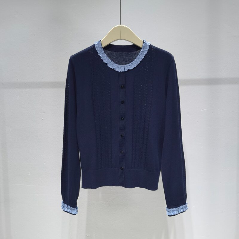 Shijia 2026 Autumn Collection Quiet Ocean Patchwork Ruffled Knit Cardigan Women's Miu Style Sweater 8431781 Shijia 2026 Autumn Collection Quiet Ocean Patchwork Ruffled Knit Cardigan Women's Miu Style Sweater 8431781