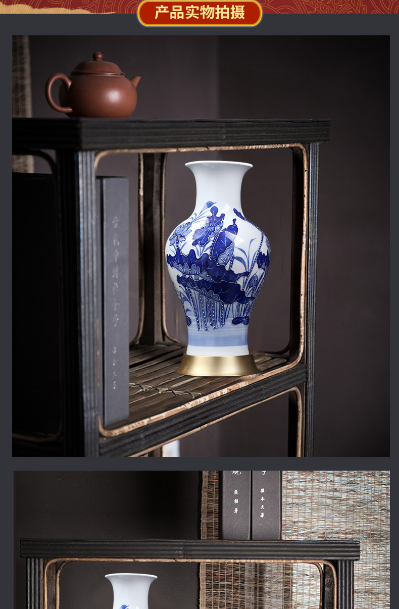 Jingdezhen blue and white vase of new Chinese style household decorates sitting room porch lotus manually fish bottle ceramics furnishing articles