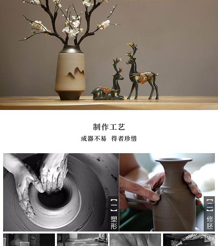 Jingdezhen ceramics craft vase dried flowers flower arrangement of Chinese style of modern home sitting room porch decoration furnishing articles