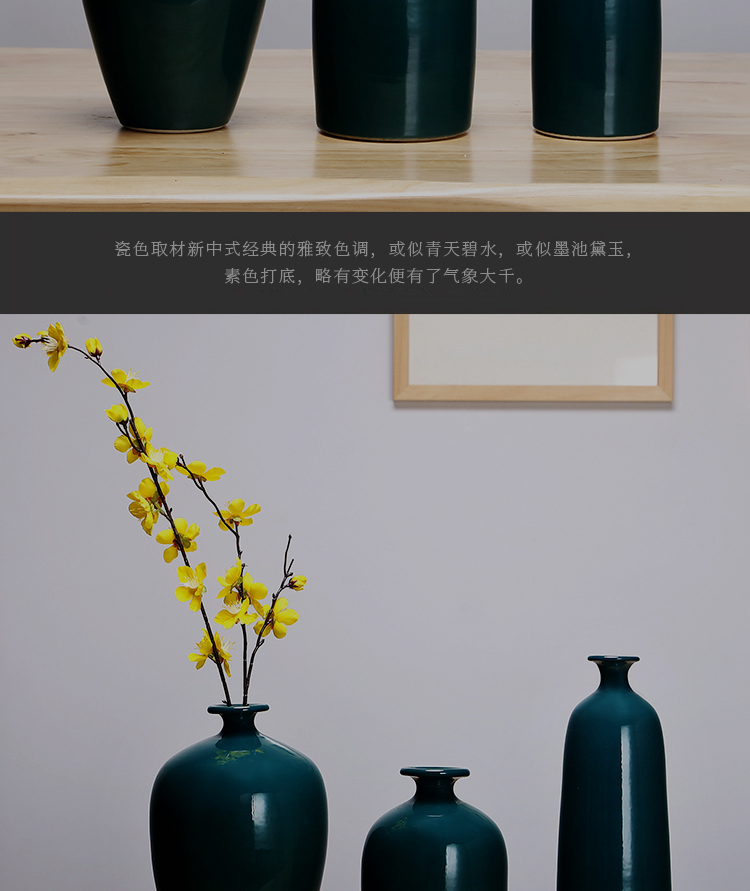 Jingdezhen ceramics vase manual sitting room porch place flower arranging the study of new Chinese style adornment three - piece suit