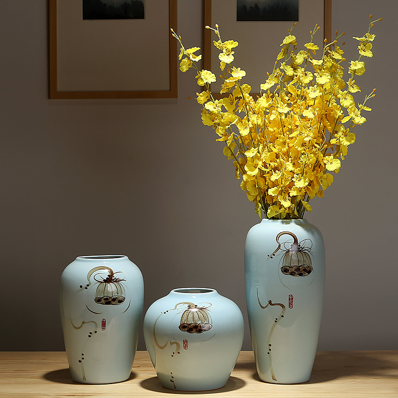 Jingdezhen new Chinese vase sitting room adornment hotel villa clubhouse TV ark, dried flowers, flower arrangement ceramic furnishing articles