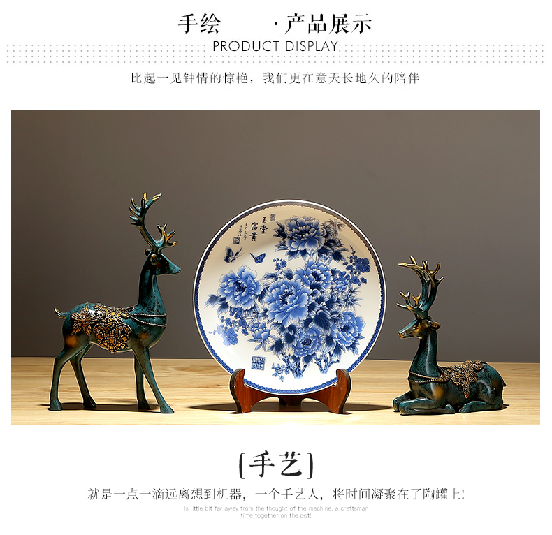 Blue and white porcelain peony hang dish Chinese penjing Chinese porcelain dish jingdezhen ceramics decoration paintings