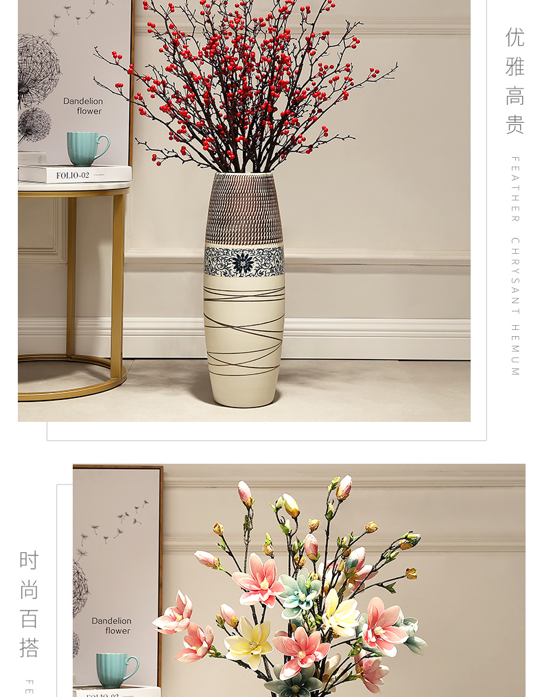 Vase home sitting room adornment landing simulation flower European - style Chinese ceramic flower implement large porch place flower arrangement