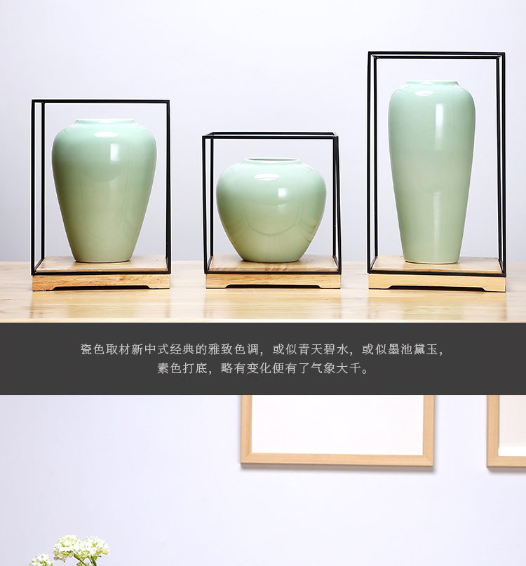 Jingdezhen ceramics vase cyan creative manual Chinese flower arranging the study furnishing articles handicraft suit sitting room