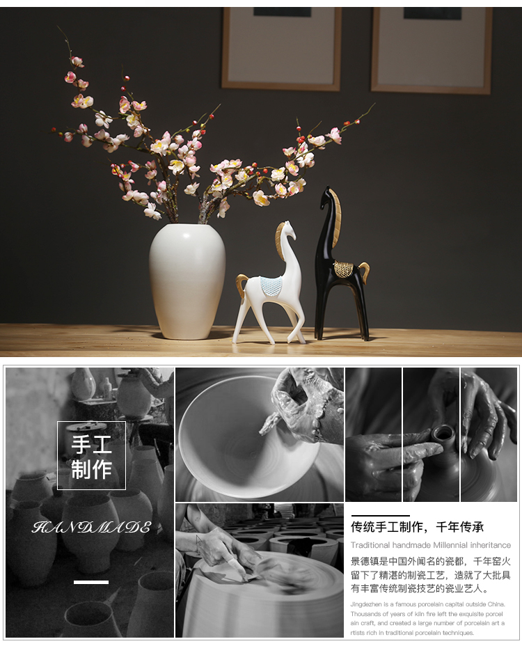 Jingdezhen ceramics vase white sitting room porch place simulation dried flowers flower arrangement suits for Chinese study