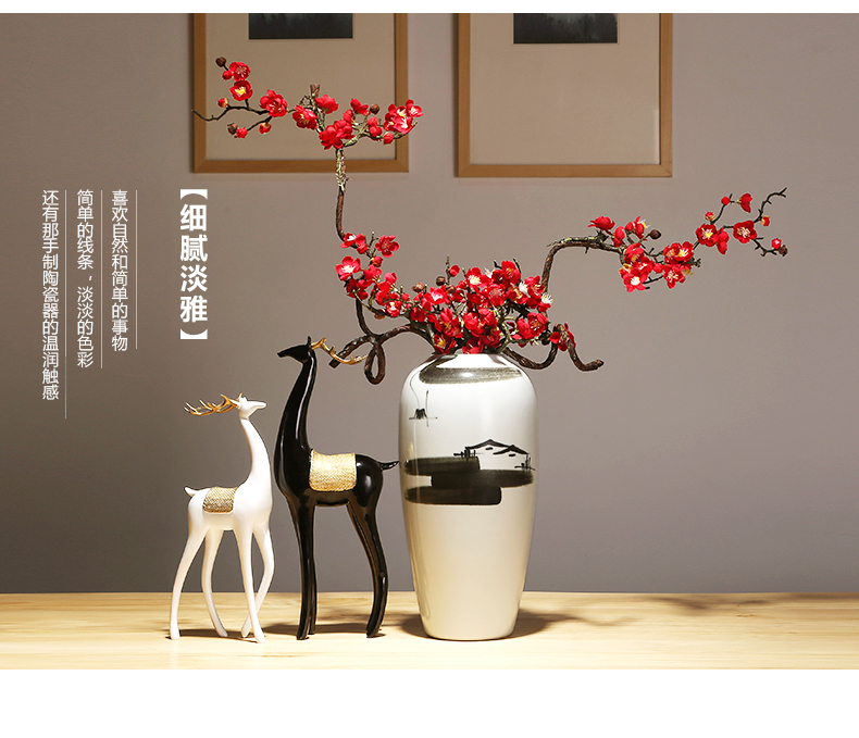 Jingdezhen modern new Chinese style ceramic checking ceramic crafts vase living room TV dry flower decoration set piece