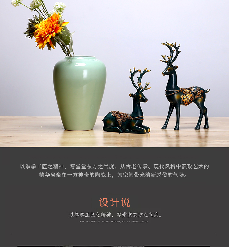 Jingdezhen ceramics vase cyan creative manual Chinese flower arranging the study furnishing articles handicraft suit sitting room