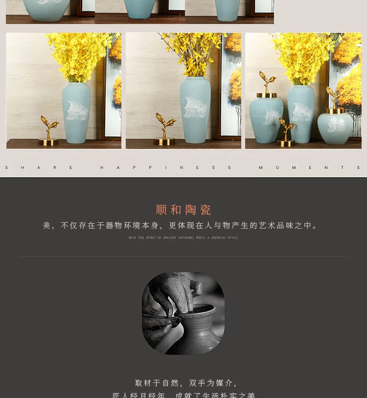 New Chinese style household jingdezhen ceramics craft vase sitting room porch dried flowers flower arrangement creative decorations furnishing articles