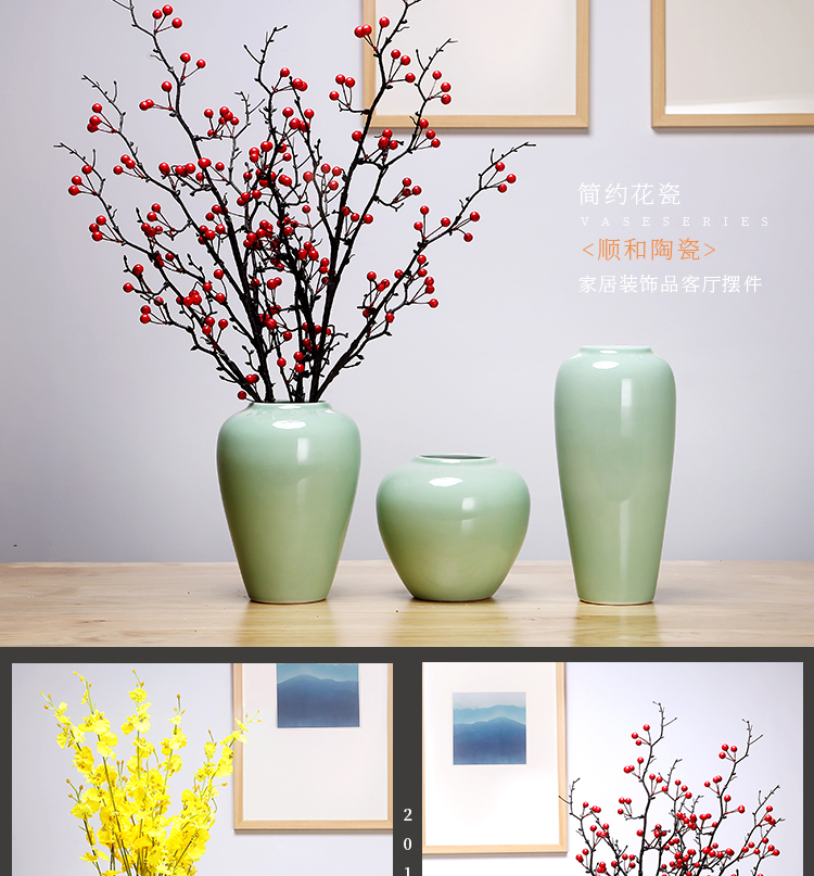 Jingdezhen ceramics vase cyan creative manual Chinese flower arranging the study furnishing articles handicraft suit sitting room