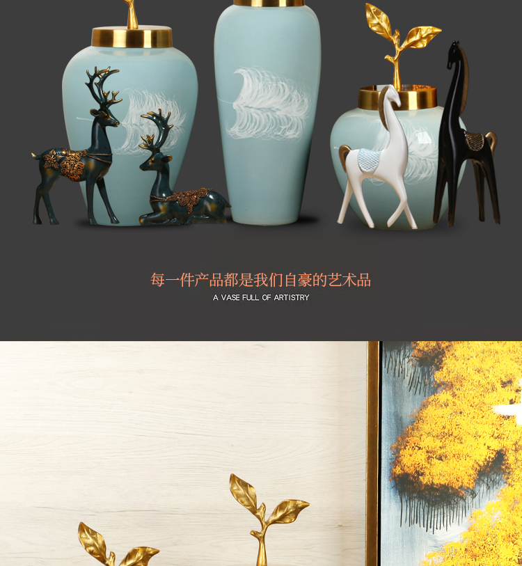 New Chinese style household jingdezhen ceramics craft vase sitting room porch dried flowers flower arrangement creative decorations furnishing articles