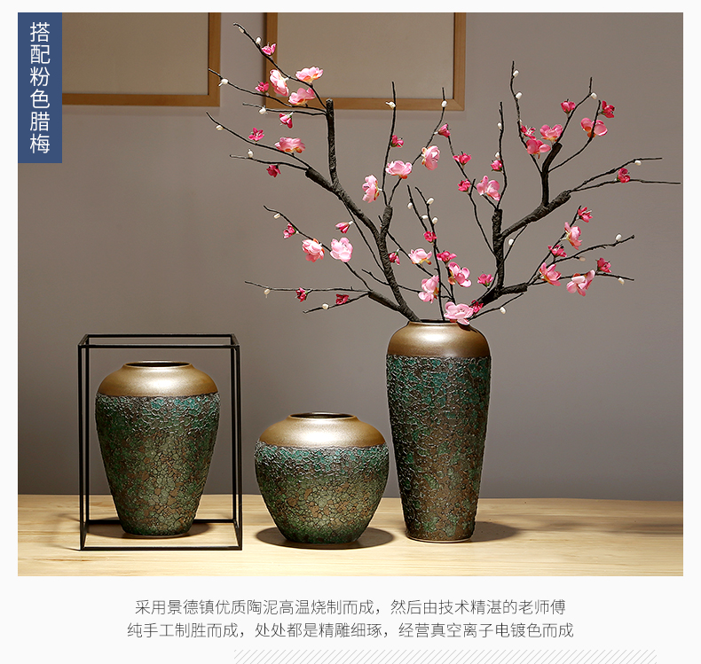 Jingdezhen ceramic decoration of the new Chinese style porch sitting room TV ark, flower arranging zen table dry flower vases, furnishing articles