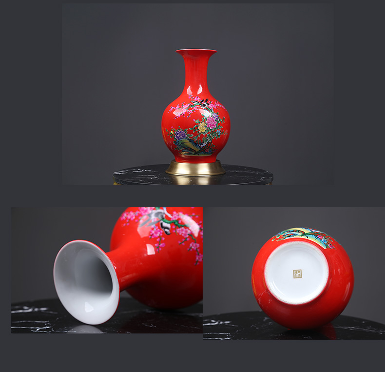 Jingdezhen ceramic vases, modern home decoration red sitting room porch decoration new Chinese pottery flower implement furnishing articles