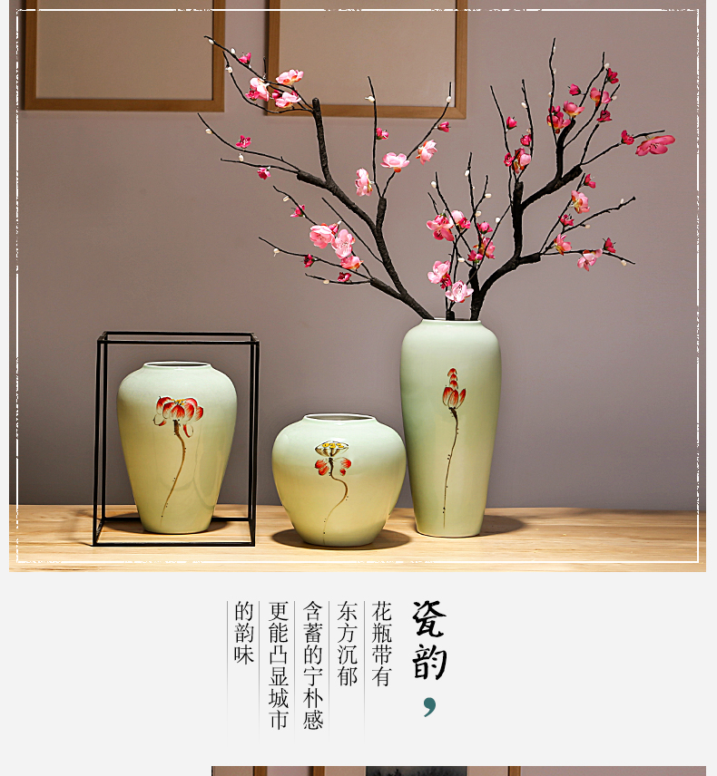 Jingdezhen ceramic vases, dried flowers, flowers, flower arrangement contracted study Chinese landing, the sitting room porch place decoration