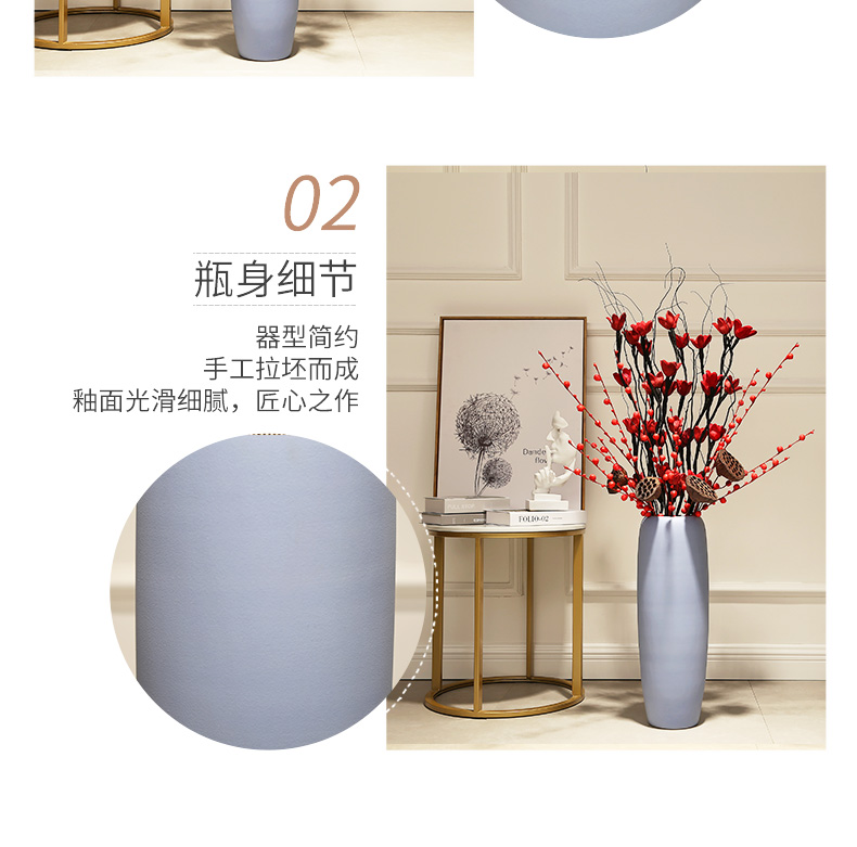 The New Chinese zen large ground vase household study simulation ceramics from dried flowers flower arrangement sitting room porch place