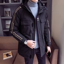 Winter cotton coat mens medium-long coat trend 2021 new thickened cold-proof down cotton clothing autumn and winter mens clothing