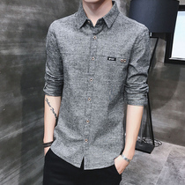 Autumn long-sleeved shirt mens 2021 new spring and autumn Korean version of the trend handsome clothes mens shirt casual top