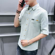 Short-sleeved shirt mens summer half-sleeve top five-point sleeve Korean version of the trend handsome 2021 new mid-sleeve mens shirt