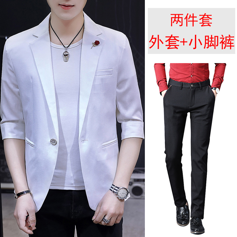 2019 mùa hè mới Men Bảy-Sleeve Suit 100-Fit Suit thời trang Hàn Quốc phiên bản tinh khiết Suit Màu Sleeve nhỏ